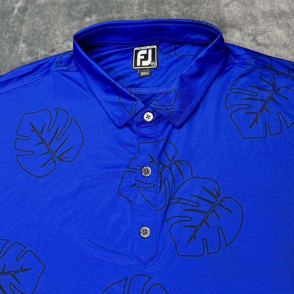 FootJoy FJ Sz XXL Blue Performance Golf Polo Shirt Men’s Tropical Monstera Leaf - Picture 8 of 11